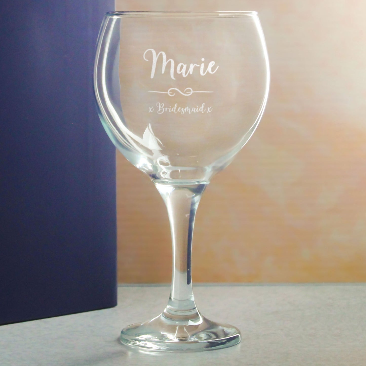 Engraved Gin Balloon Glass with Flourish Design, Personalise with Any Name and Message