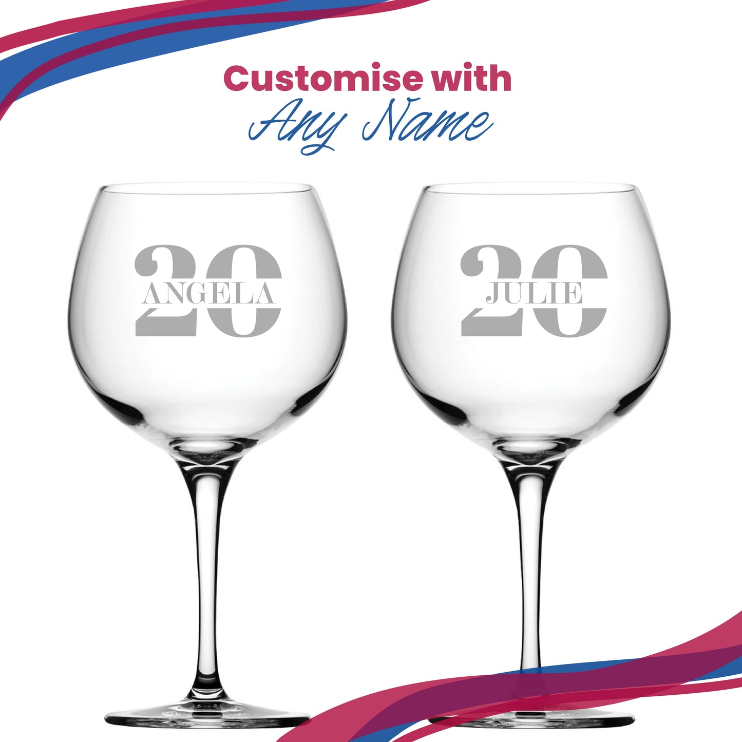 Engraved Primeur Gin Balloon Cocktail Glass with Name in 20 Design