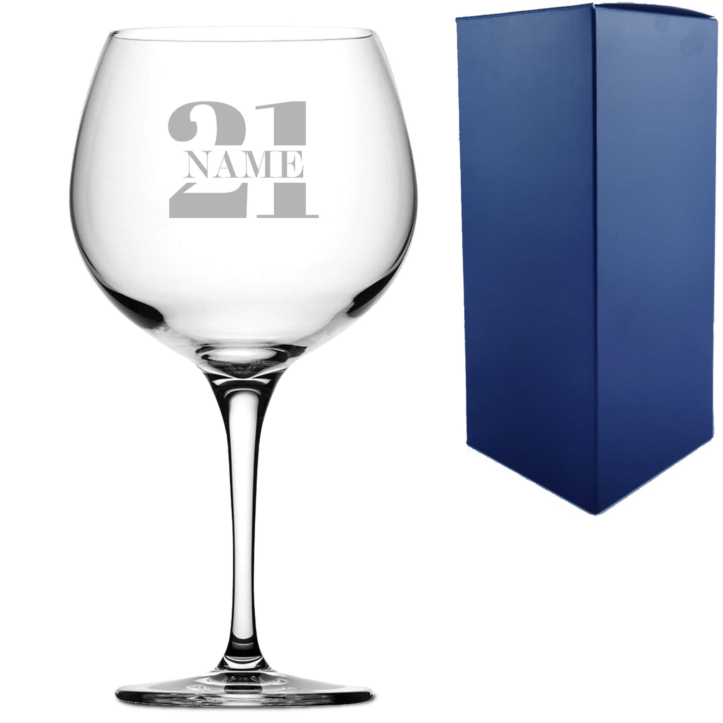 Engraved Primeur Gin Balloon Cocktail Glass with Name in 21 Design