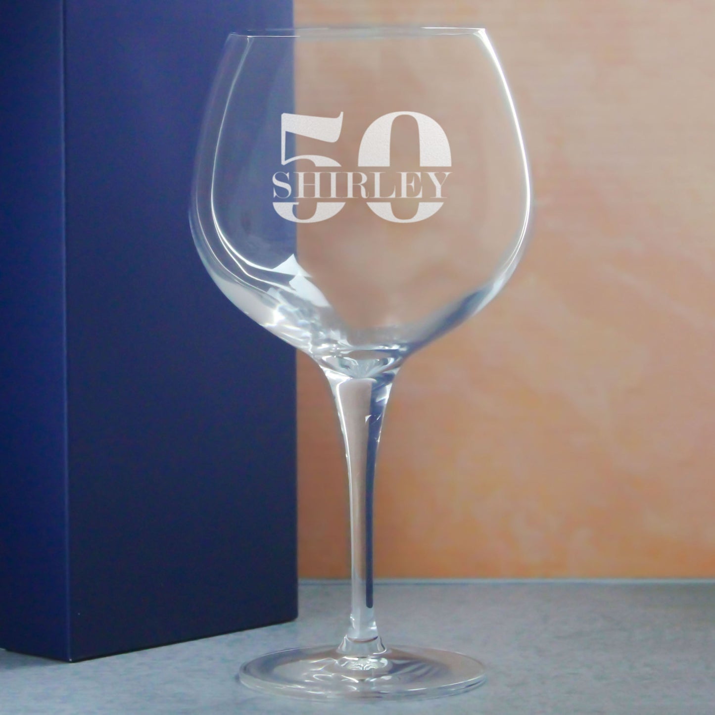 Engraved Primeur Gin Balloon Cocktail Glass with Name in 50 Design