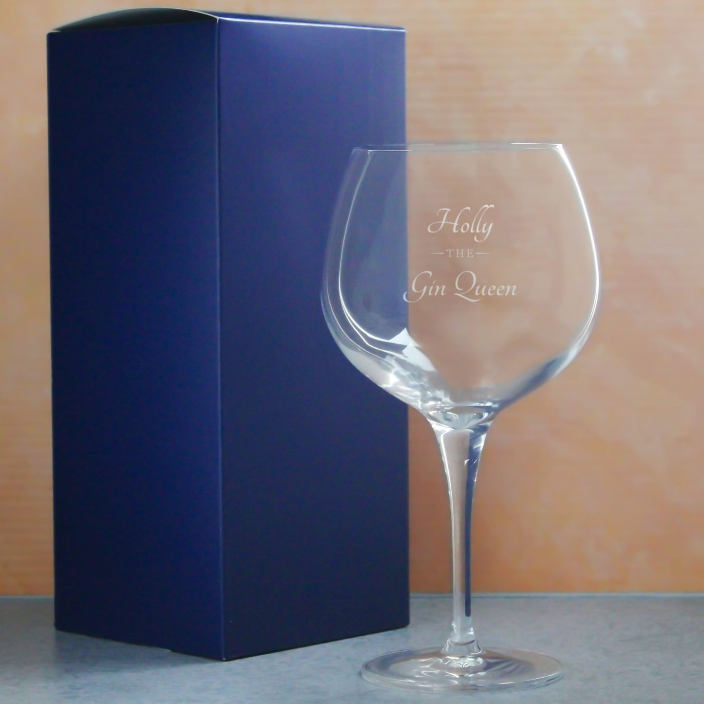 Engraved Primeur Gin Balloon Cocktail Glass with The Gin Queen Design, Personalise with Any Name