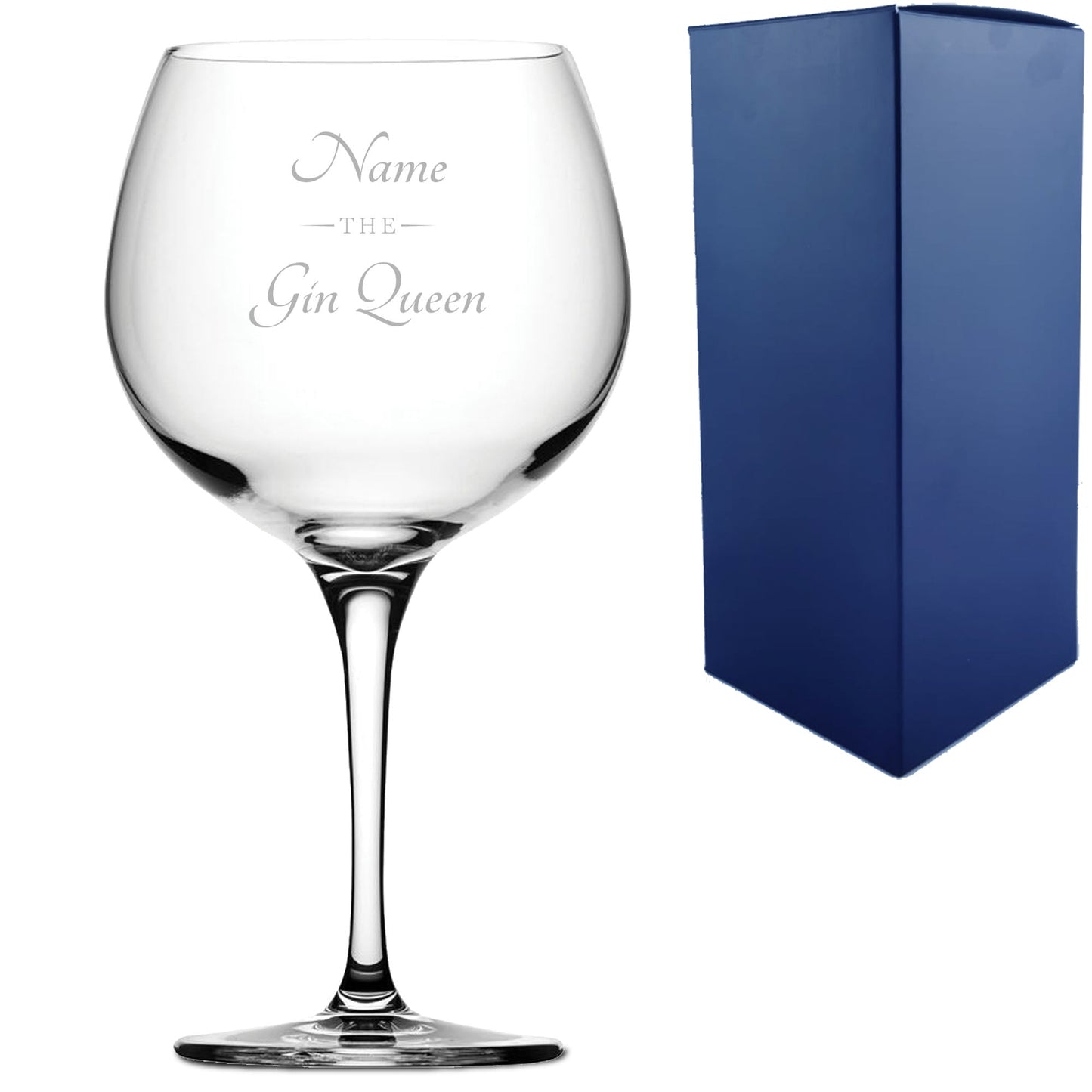 Engraved Primeur Gin Balloon Cocktail Glass with The Gin Queen Design, Personalise with Any Name