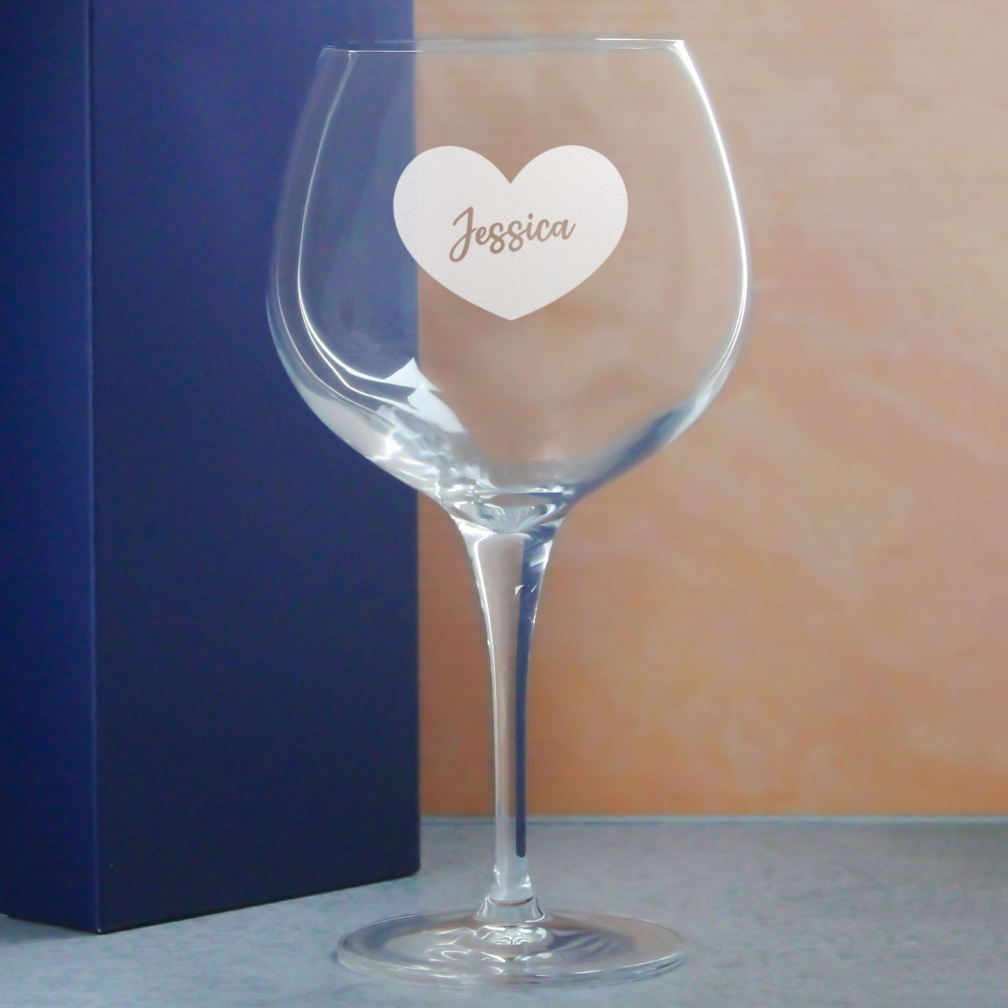 Engraved Primeur Gin Balloon Cocktail Glass with Name in Heart Design, Personalise with Any Name