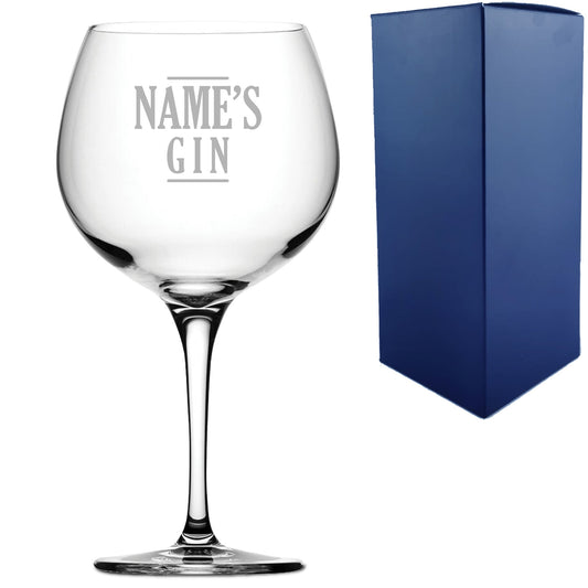 Engraved Primeur Gin Balloon Cocktail Glass with Name's Gin Serif Design, Personalise with Any Name