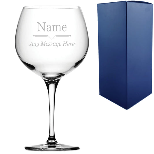 Engraved Primeur Gin Balloon Glass with Line Break Design, Personalise with Any Name and Message