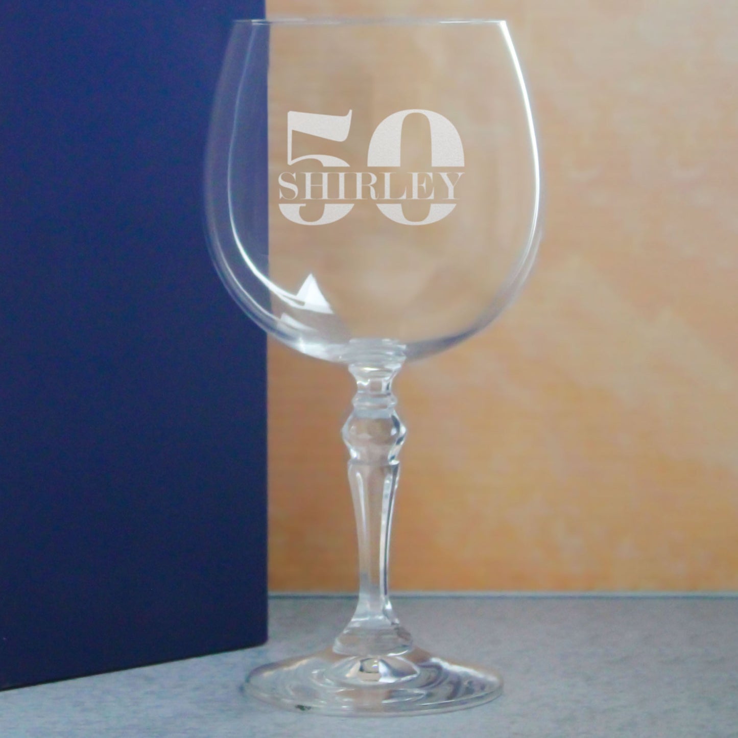 Engraved Crystal Gin and Tonic Cocktail Glass with Name in 50 Design