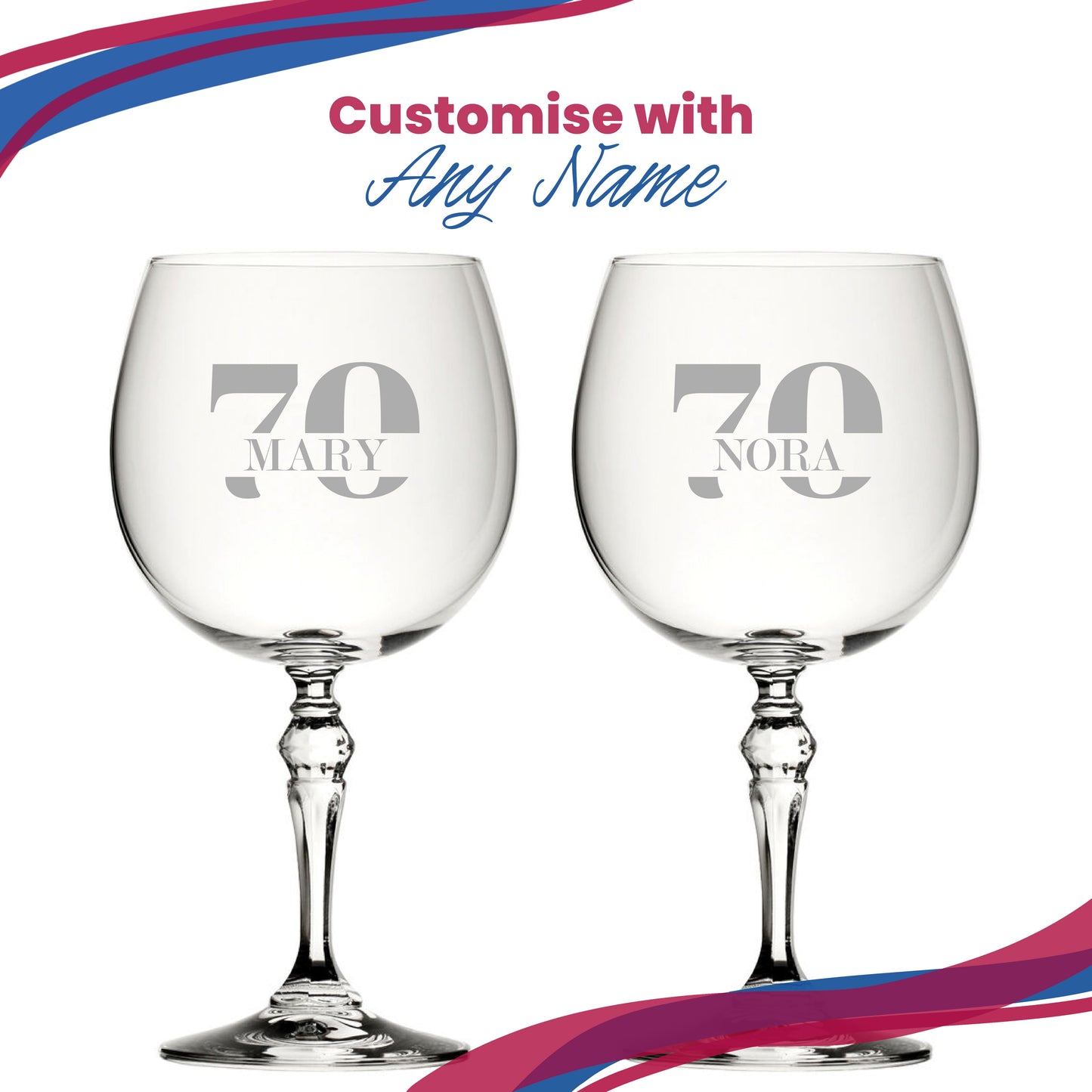 Engraved Crystal Gin and Tonic Cocktail Glass with Name in 70 Design