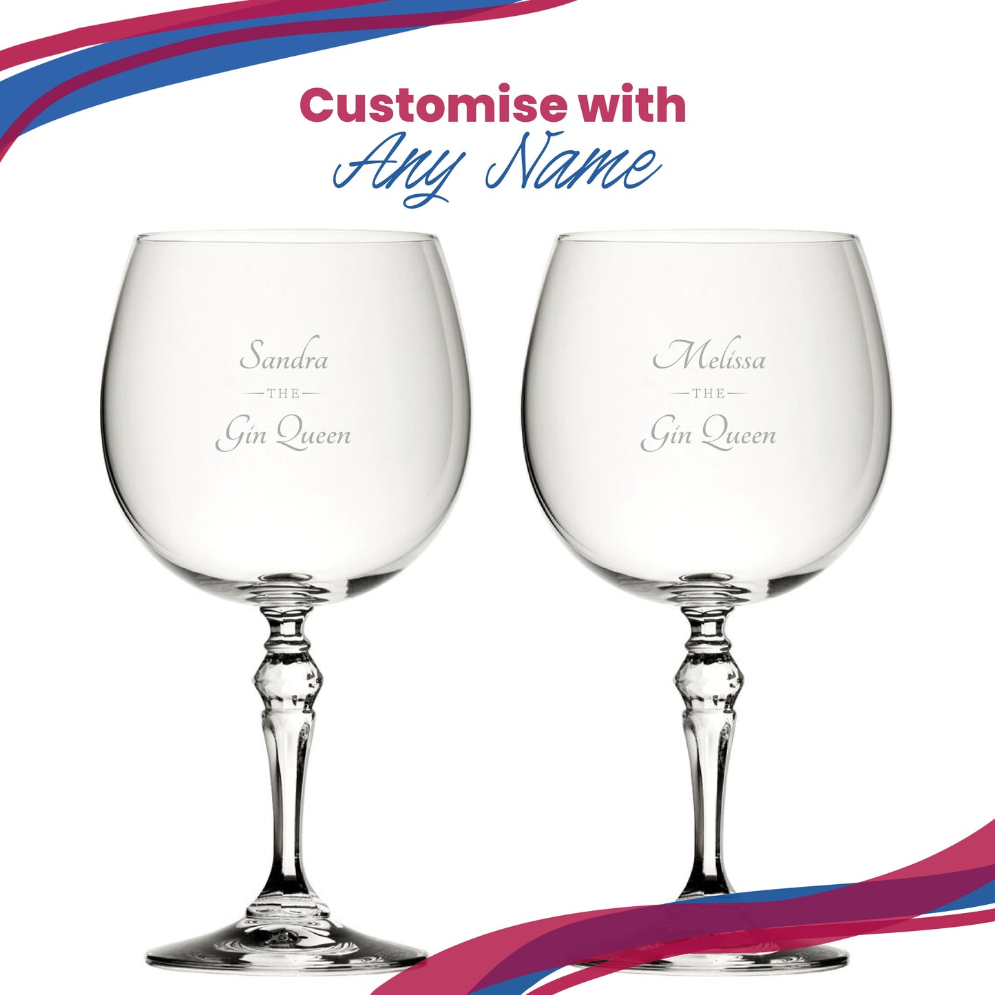 Engraved Crystal Gin and Tonic Cocktail Glass with The Gin Queen Design, Personalise with Any Name
