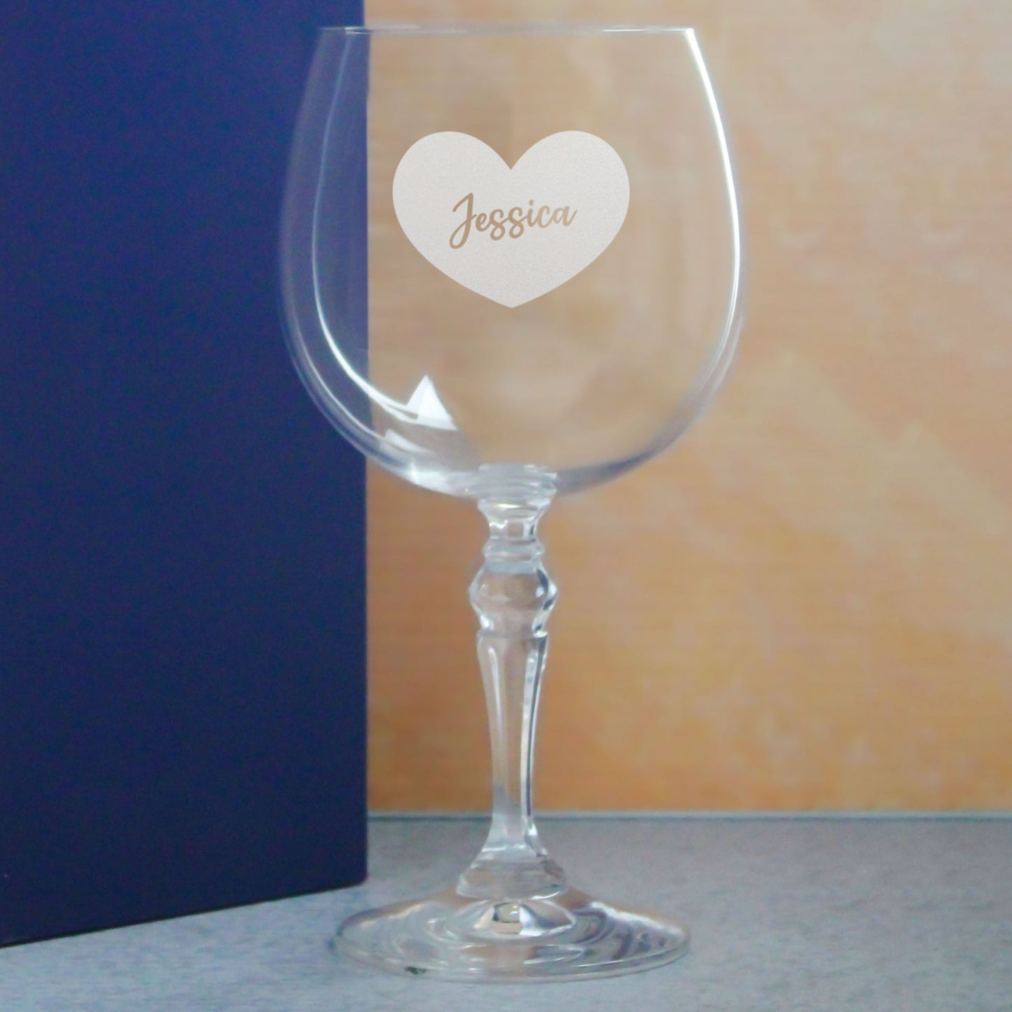 Engraved Crystal Gin and Tonic Cocktail Glass with Name in Heart Design, Personalise with Any Name