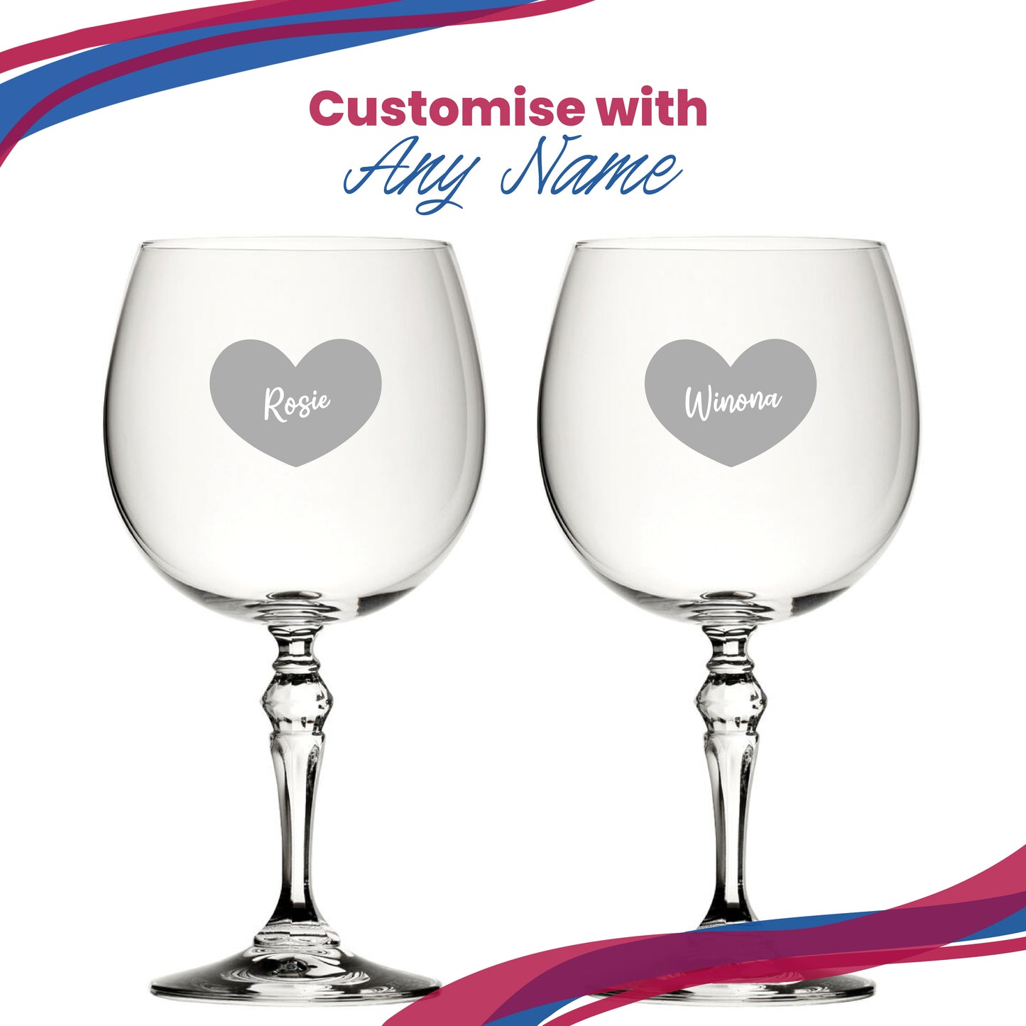 Engraved Crystal Gin and Tonic Cocktail Glass with Name in Heart Design, Personalise with Any Name