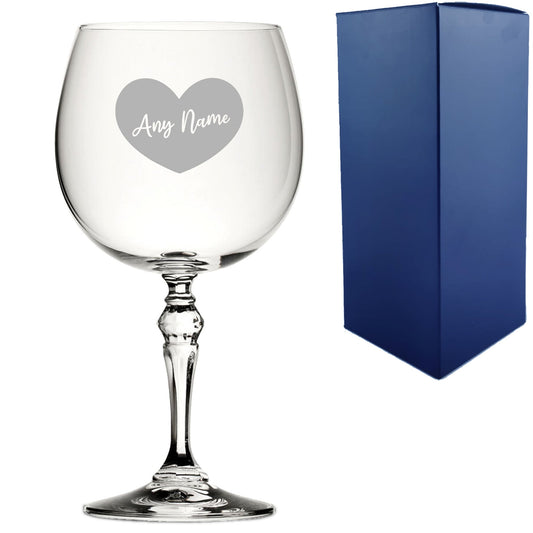 Engraved Crystal Gin and Tonic Cocktail Glass with Name in Heart Design, Personalise with Any Name