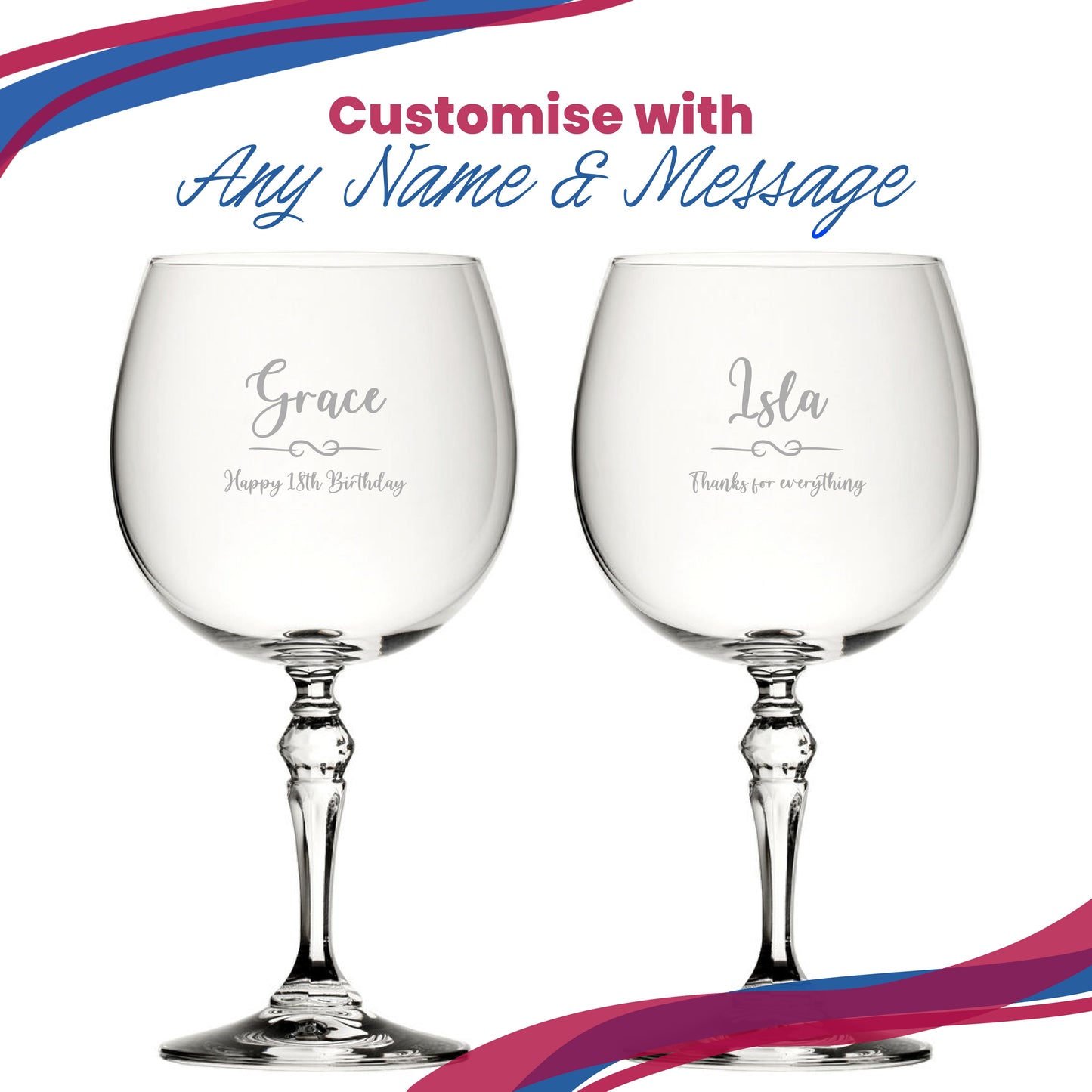 Engraved Crystal Gin and Tonic Glass with Flourish Design, Personalise with Any Name and Message
