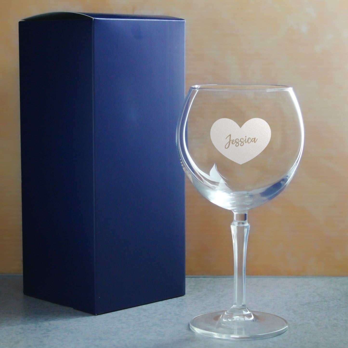 Engraved Hudson Gin Balloon Cocktail Glass with Name in Heart Design, Personalise with Any Name