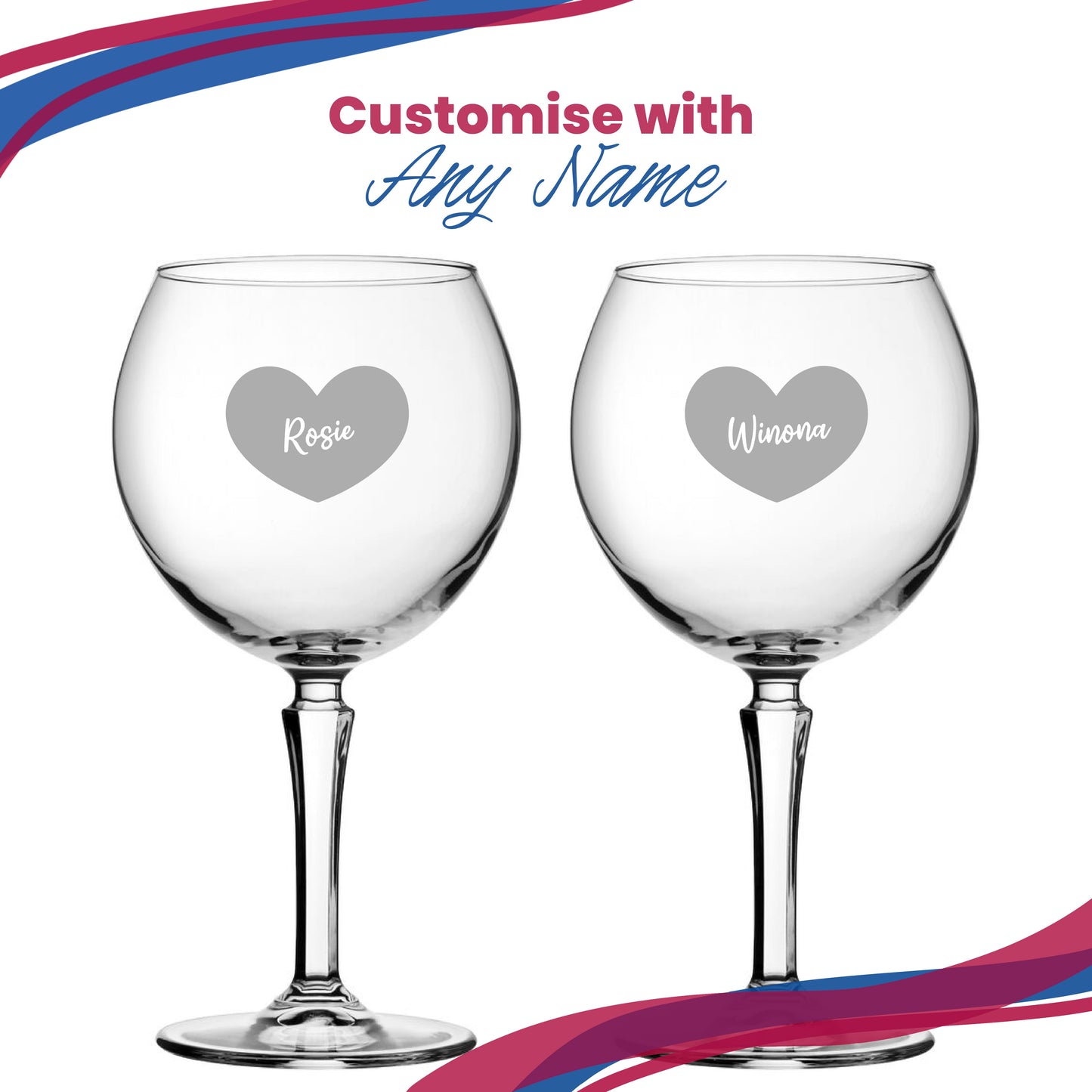 Engraved Hudson Gin Balloon Cocktail Glass with Name in Heart Design, Personalise with Any Name