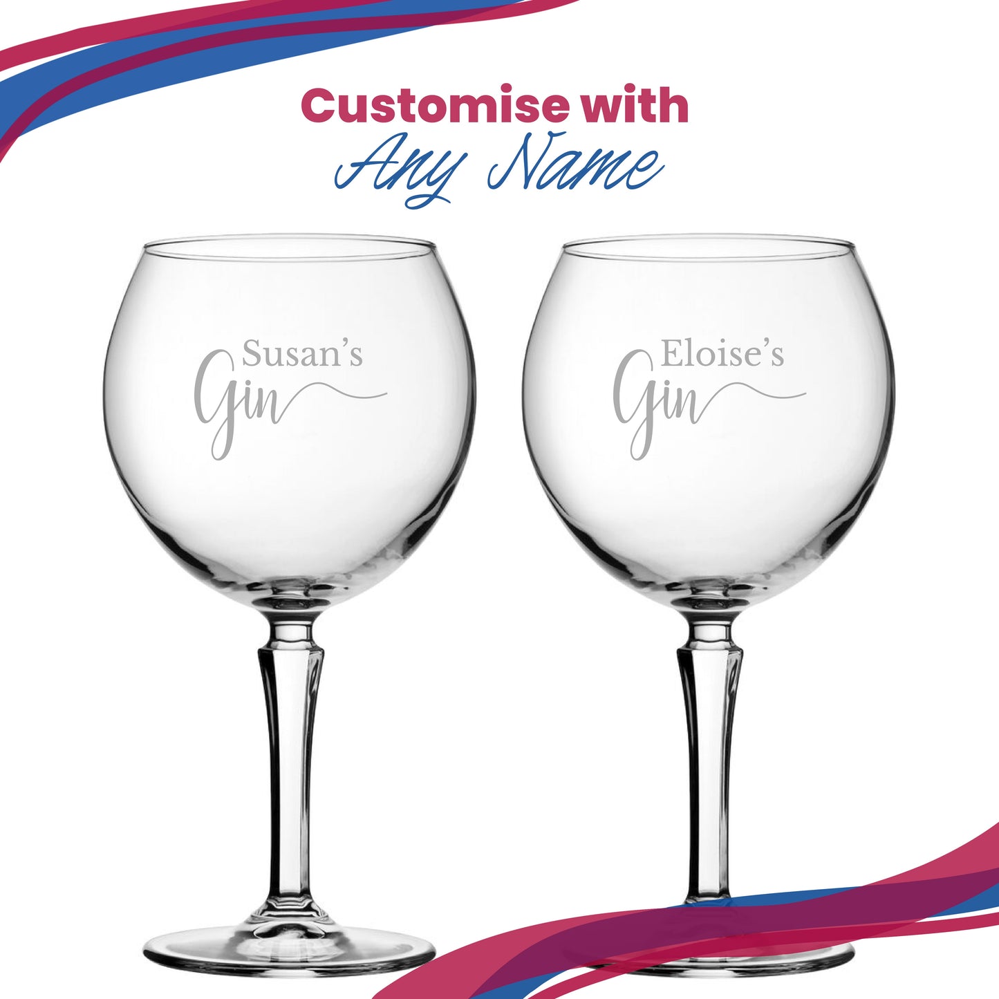 Engraved Hudson Gin Balloon Cocktail Glass with Name's Gin Design, Personalise with Any Name