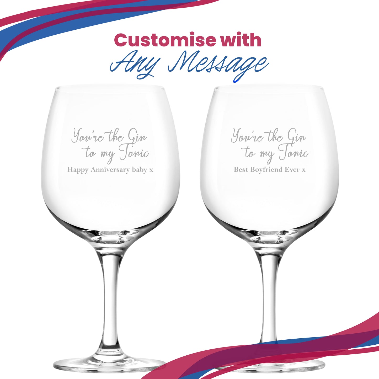 Engraved Spanish Gin Copa Balloon Glass with You're the Gin to My Tonic Design, Personalise with Any Message