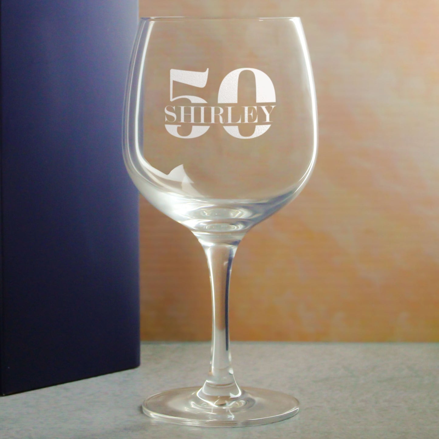 Engraved Spanish Gin Copa Balloon Cocktail Glass with Name in 50 Design