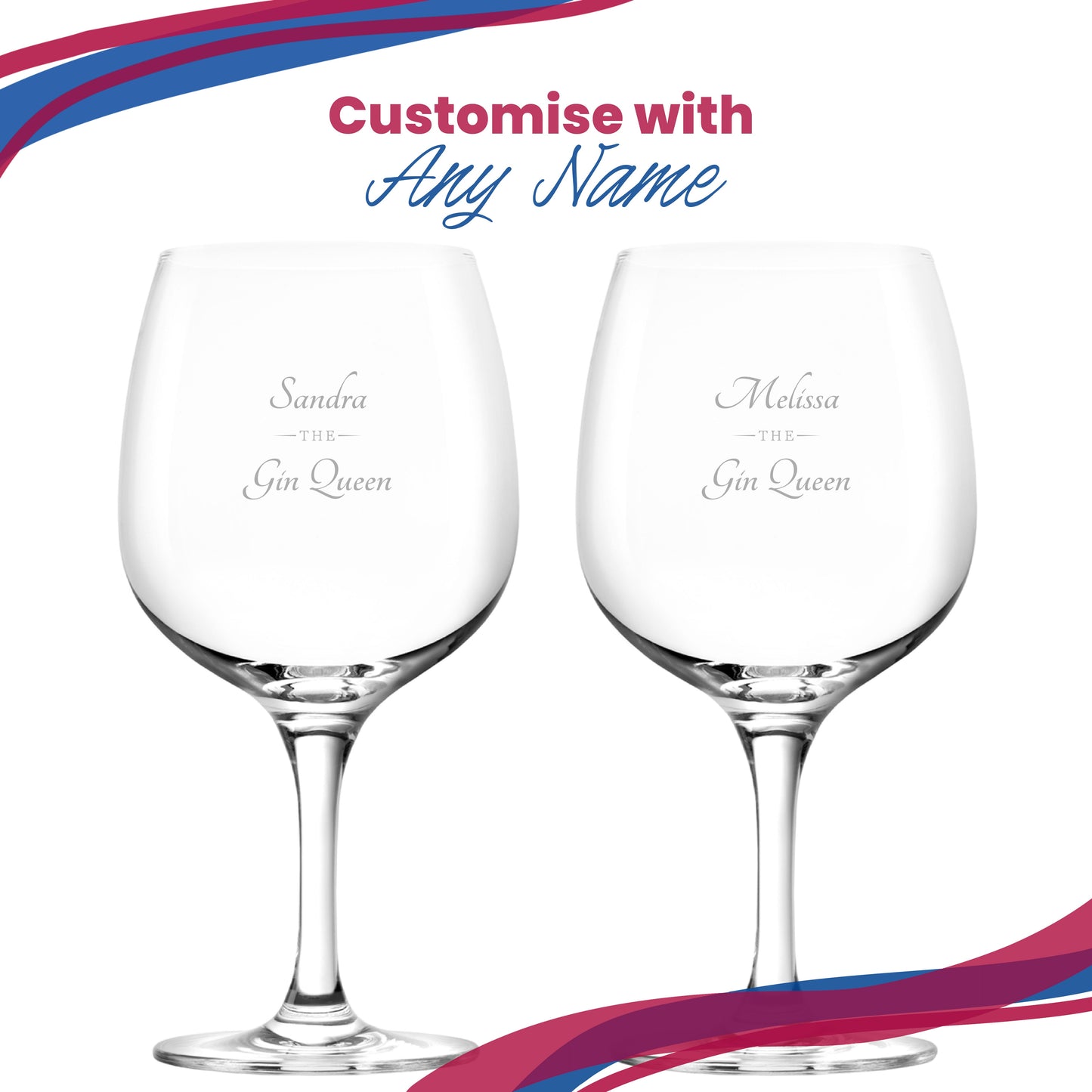 Engraved Gin Balloon and Tumbler Cocktail Glasses with Personalised Designs and Gift Box