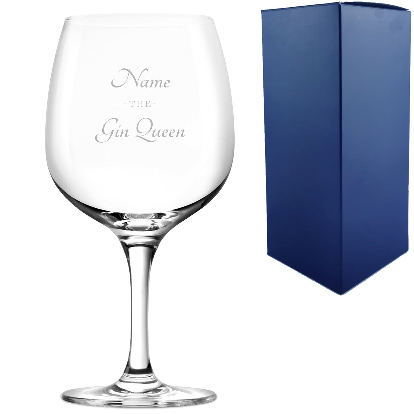 Engraved Spanish Gin Copa Balloon Cocktail Glass with The Gin Queen Design, Personalise with Any Name