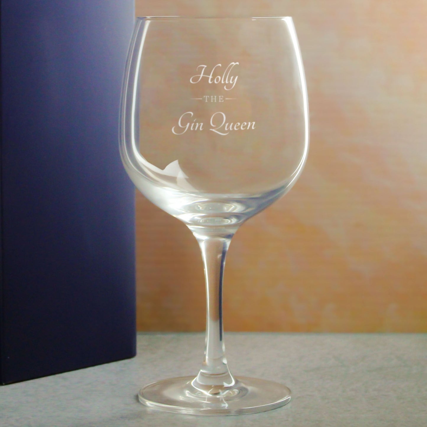 Engraved Spanish Gin Copa Balloon Cocktail Glass with The Gin Queen Design, Personalise with Any Name