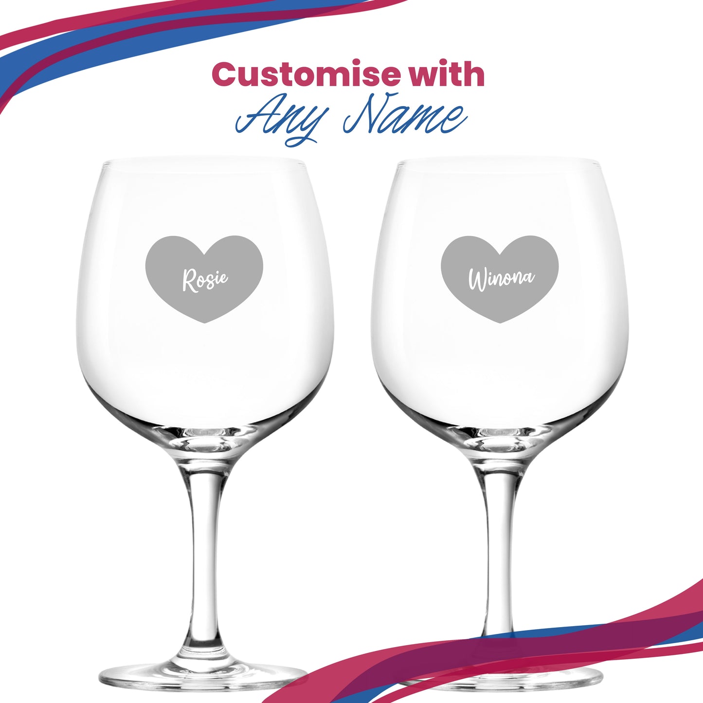 Engraved Spanish Gin Copa Balloon Cocktail Glass with Name in Heart Design, Personalise with Any Name