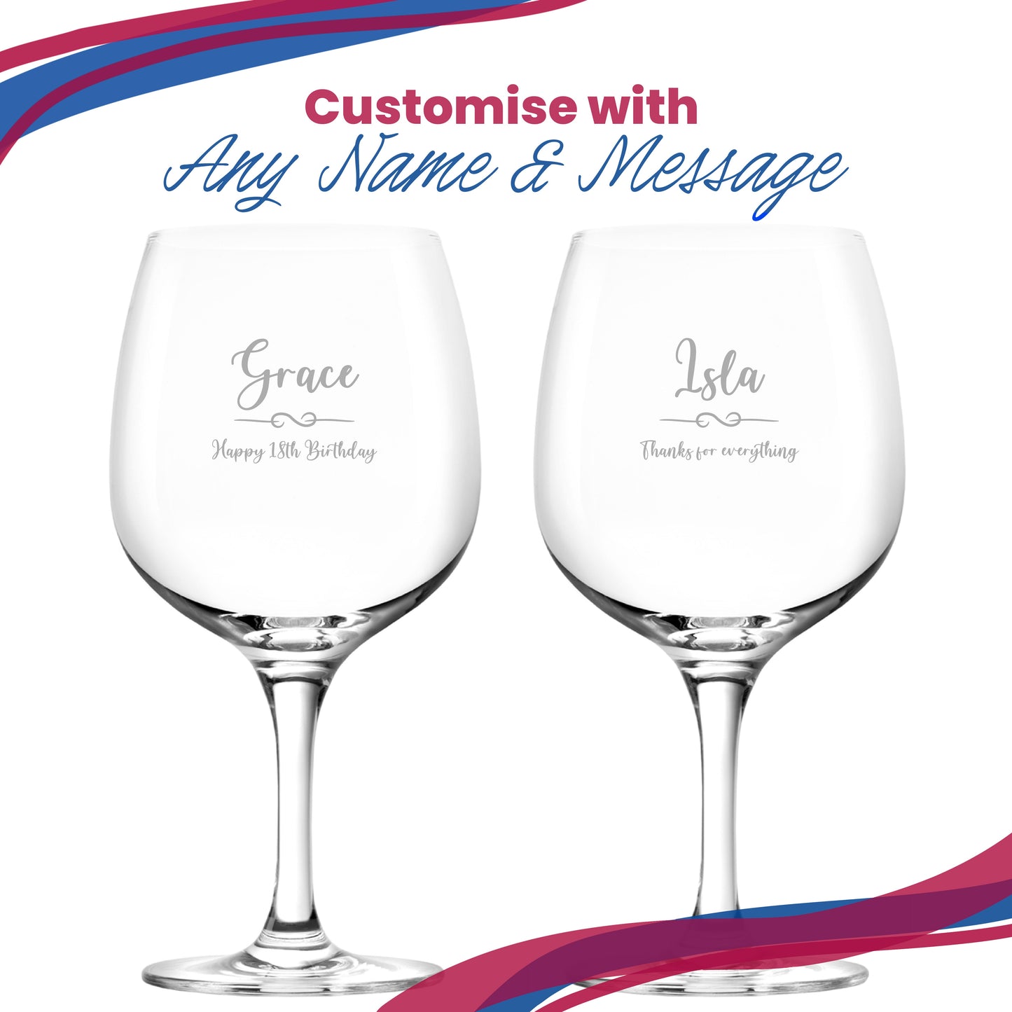 Engraved Spanish Gin Copa Balloon Glass with Flourish Design, Personalise with Any Name and Message