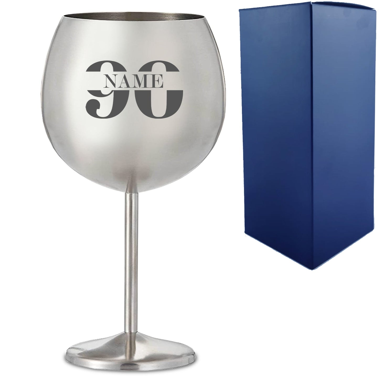 Engraved Metal Gin Balloon Cocktail Glass with Name in 90 Design