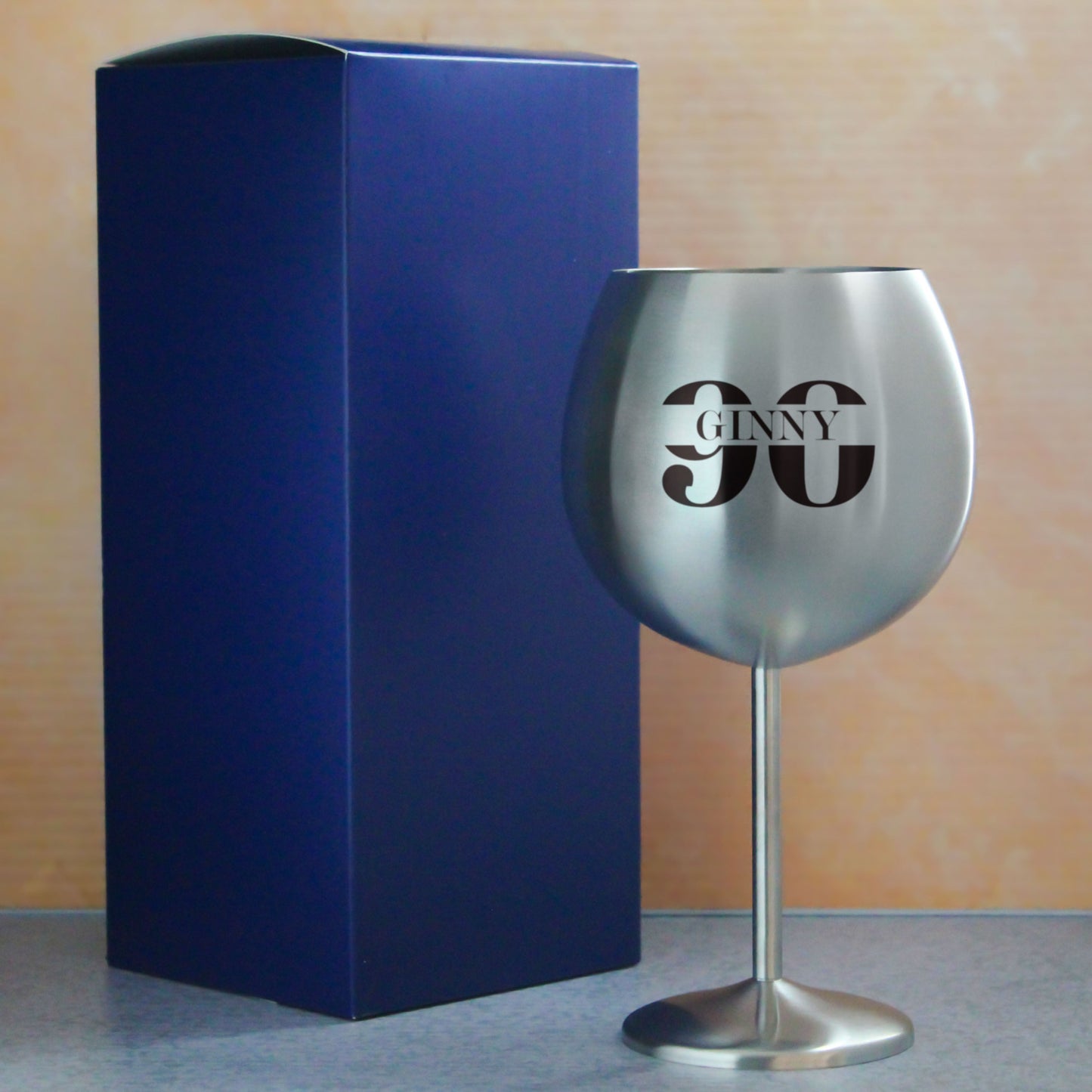 Engraved Metal Gin Balloon Cocktail Glass with Name in 90 Design