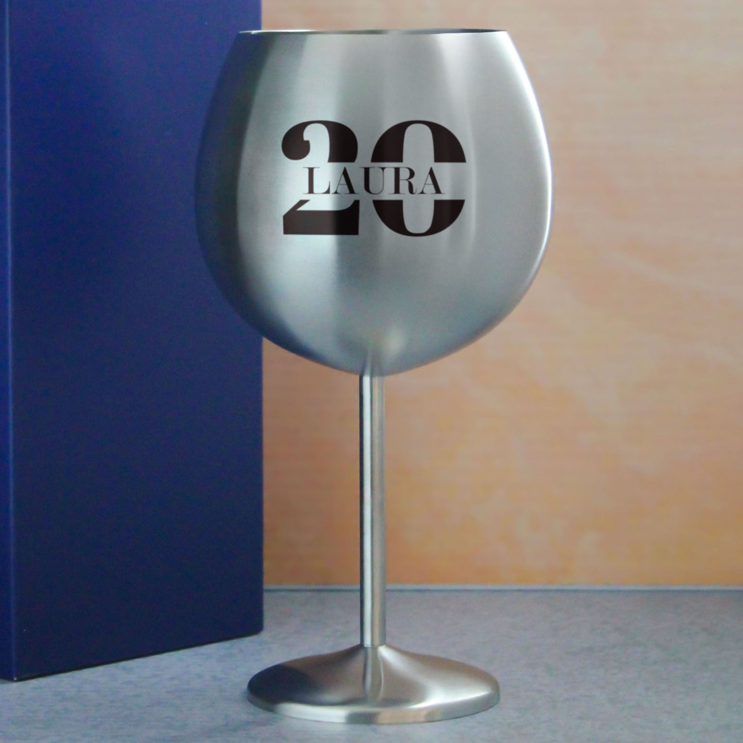 Engraved Metal Gin Balloon Cocktail Glass with Name in 20 Design