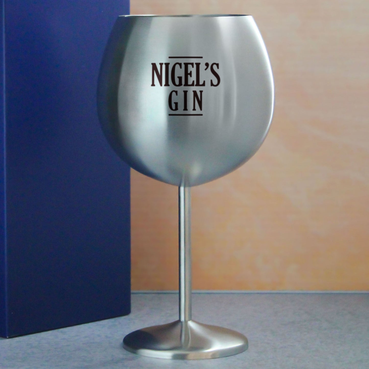 Engraved Metal Gin Balloon Cocktail Glass with Name's Gin Serif Design, Personalise with Any Name