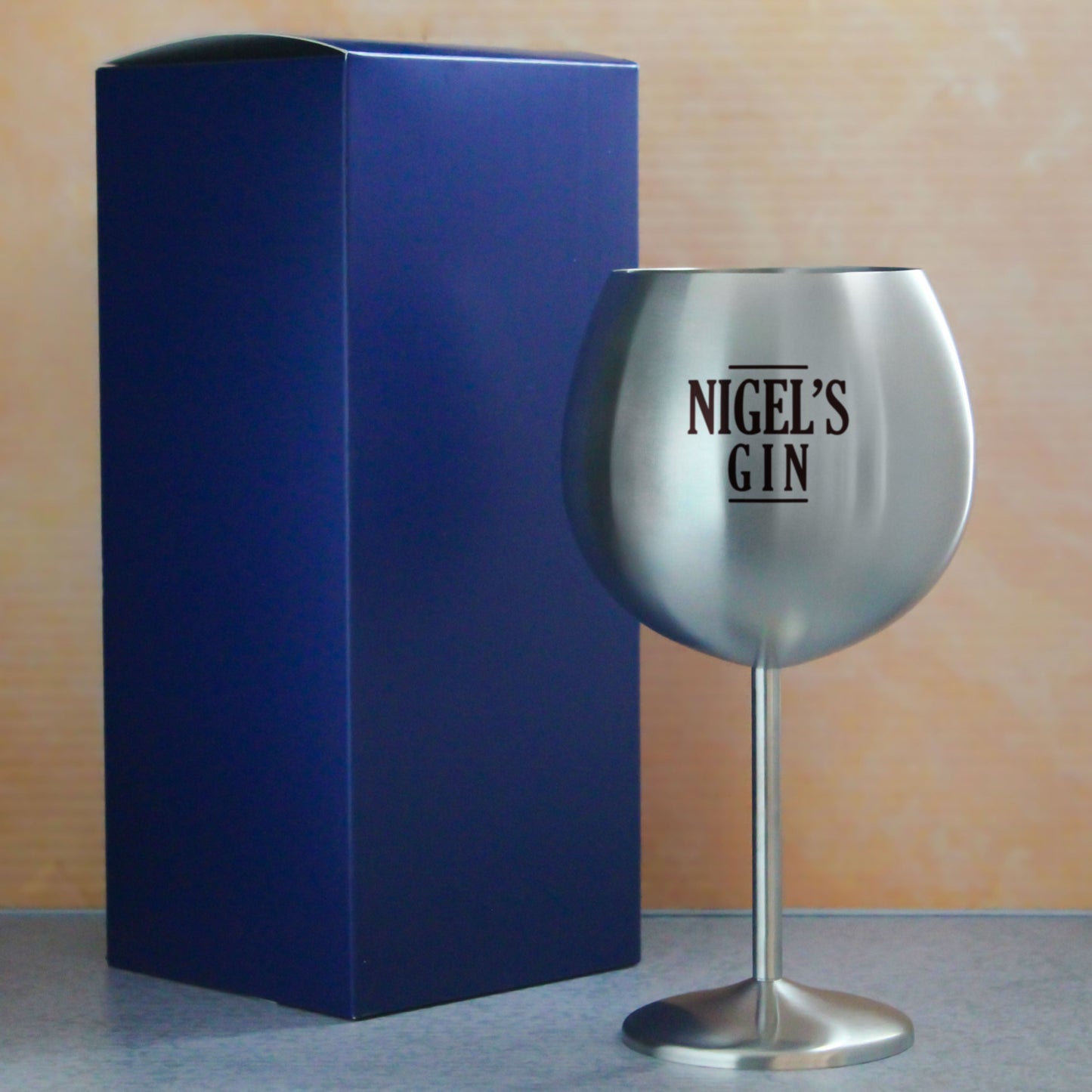 Engraved Metal Gin Balloon Cocktail Glass with Name's Gin Serif Design, Personalise with Any Name
