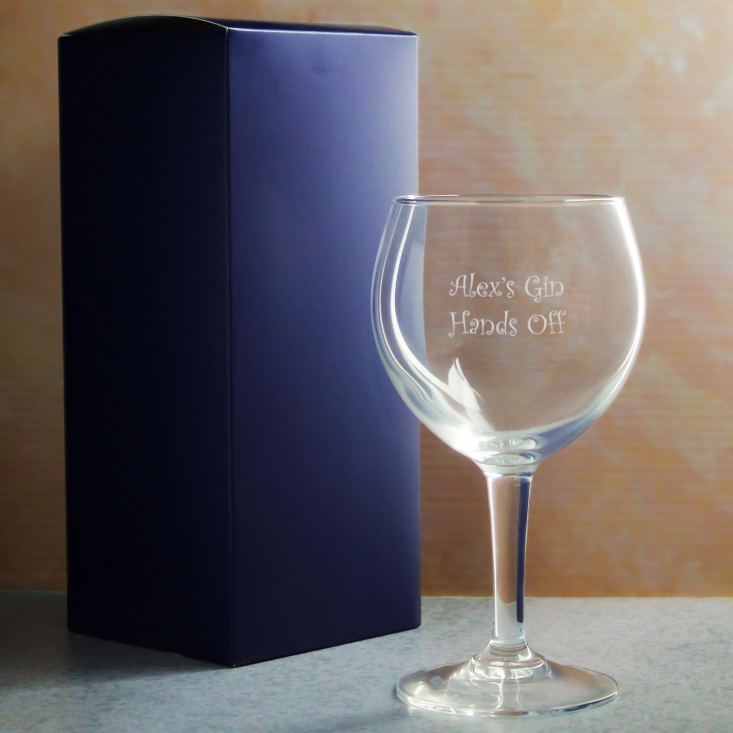 Engraved Gin Balloon and Tumbler Cocktail Glasses with Personalised Designs and Gift Box