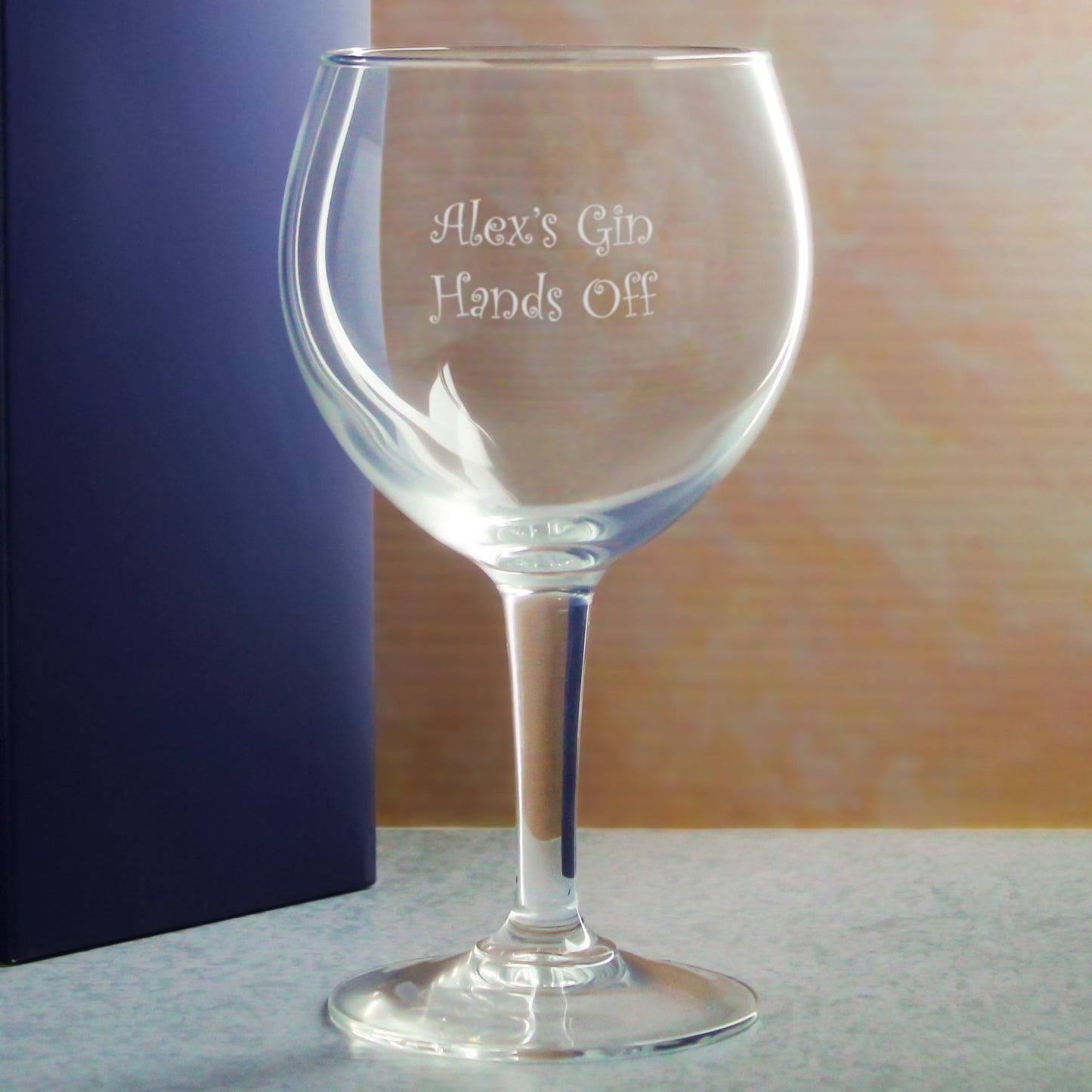 Engraved Gin Balloon and Tumbler Cocktail Glasses with Personalised Designs and Gift Box