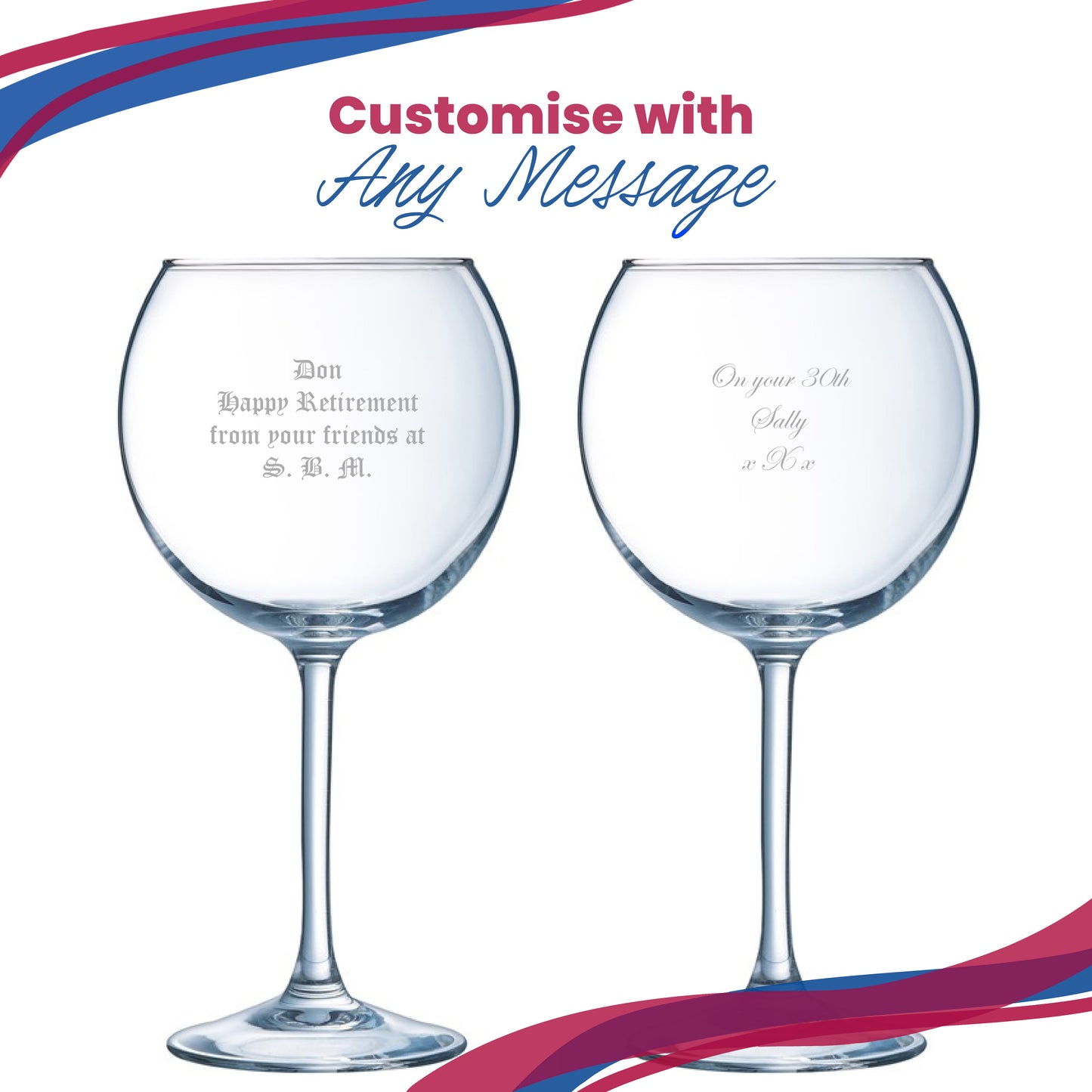 Engraved Vina Splendid Gin Balloon Cocktail Glass, Personalise with Any Name or Message