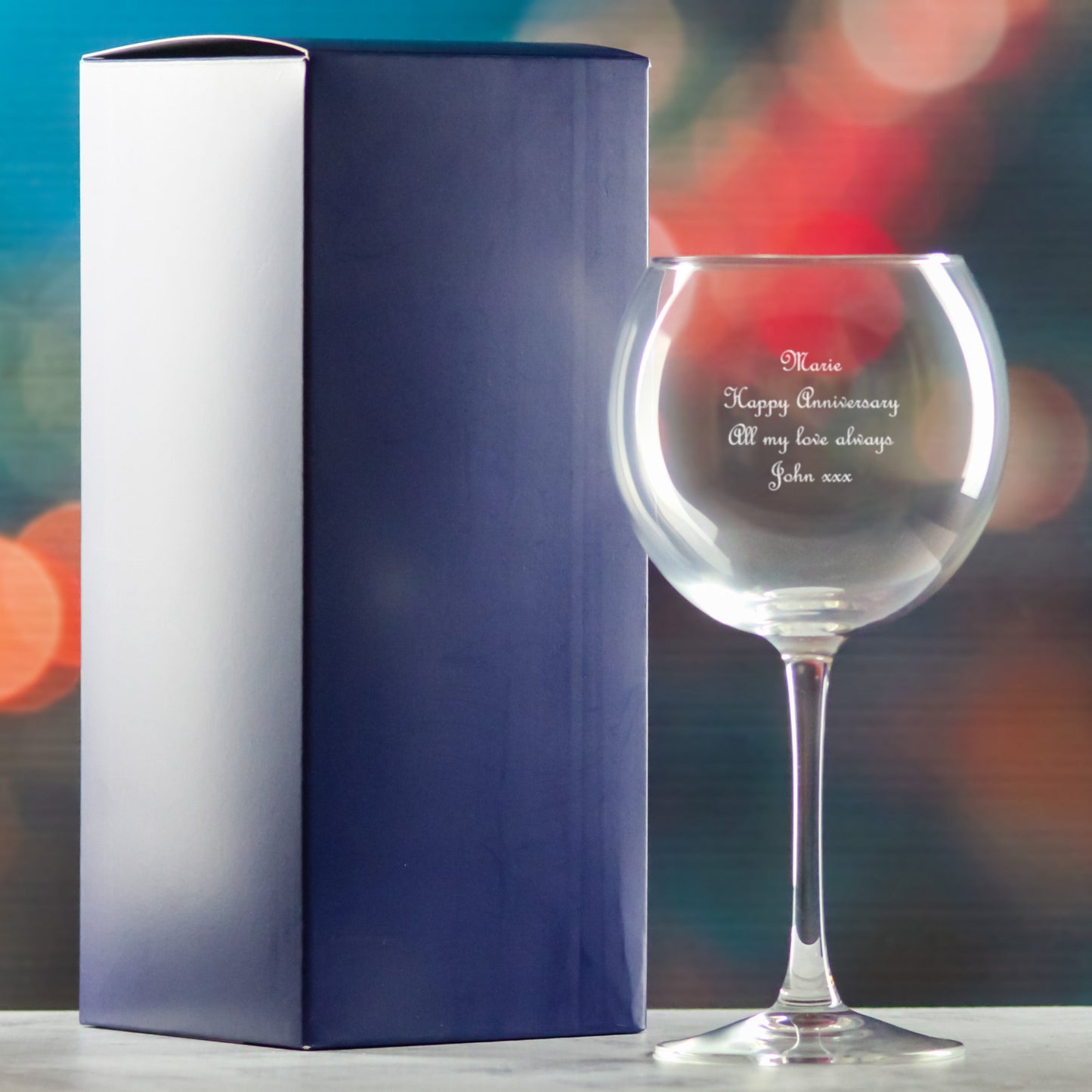 Engraved Gin Balloon and Tumbler Cocktail Glasses with Personalised Designs and Gift Box