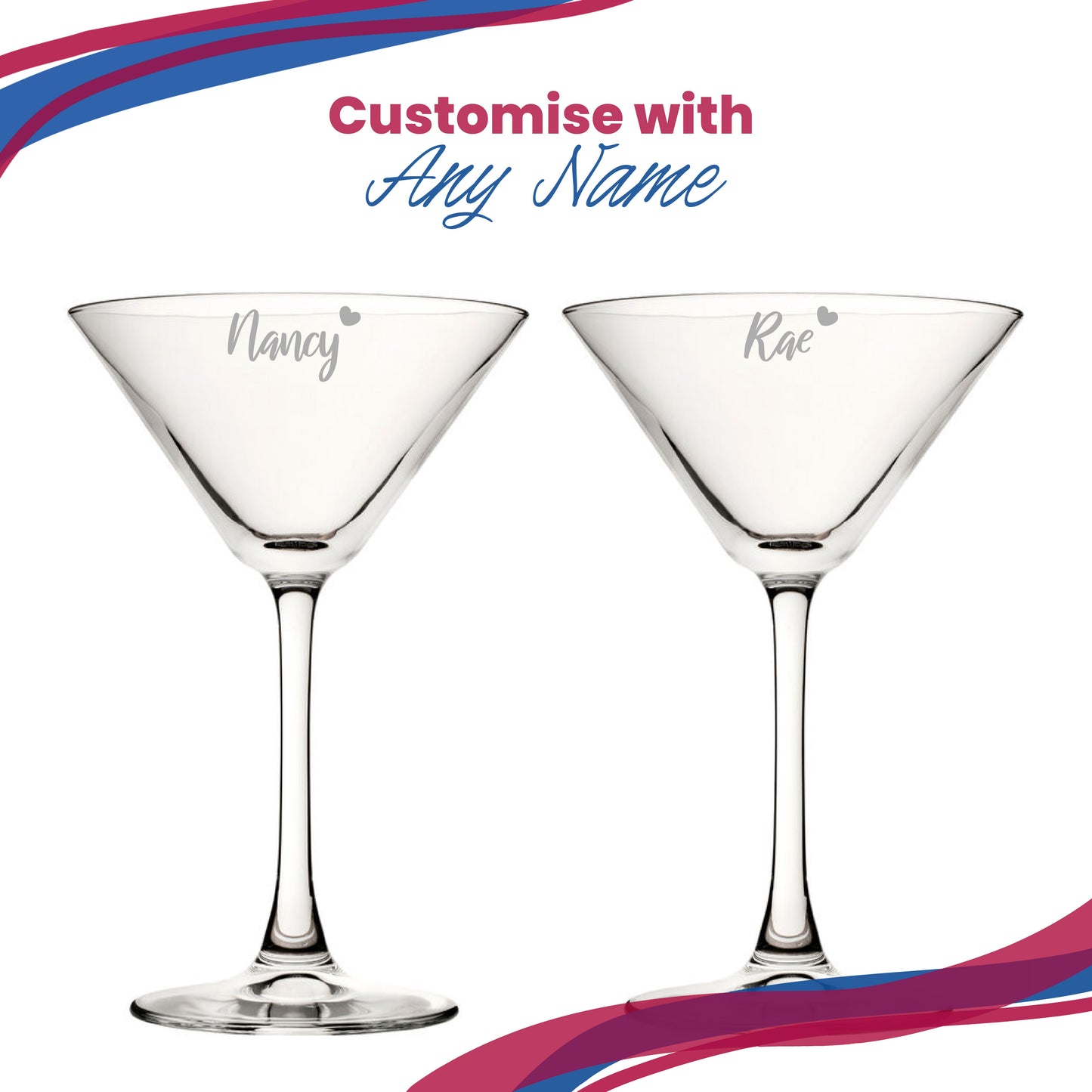 Engraved Enoteca Martini Cocktail Glass with Name with Heart Design, Personalise with Any Name
