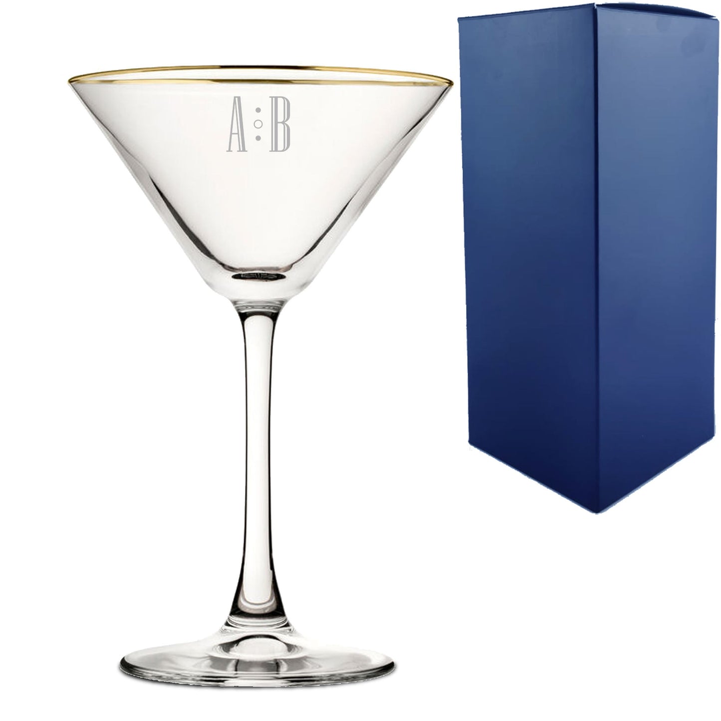 Engraved Gold Rim Martini Cocktail Glass with Initials Design, Personalise with Any Name