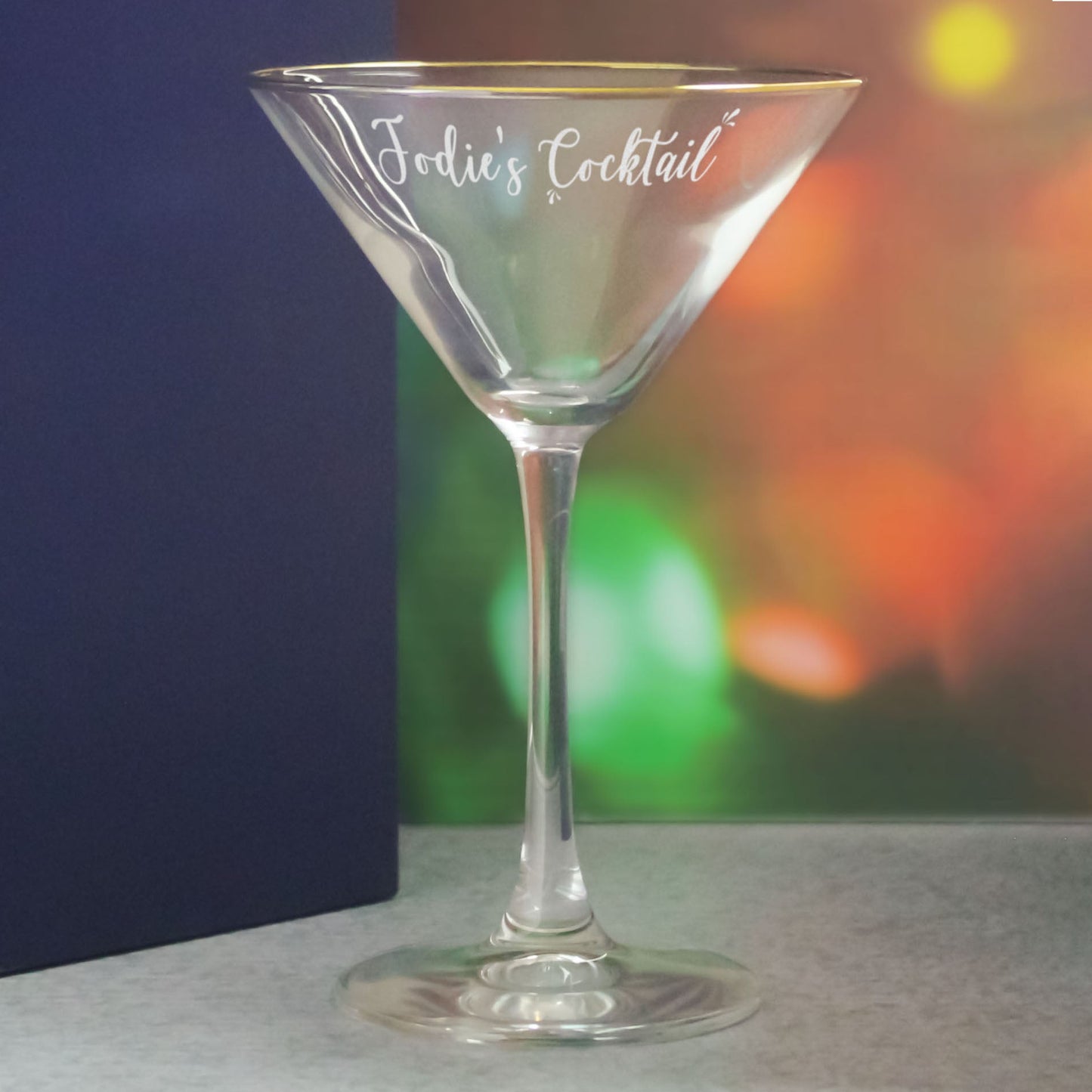 Engraved Gold Rim Martini Cocktail Glass with Name's Cocktail Design, Personalise with Any Name