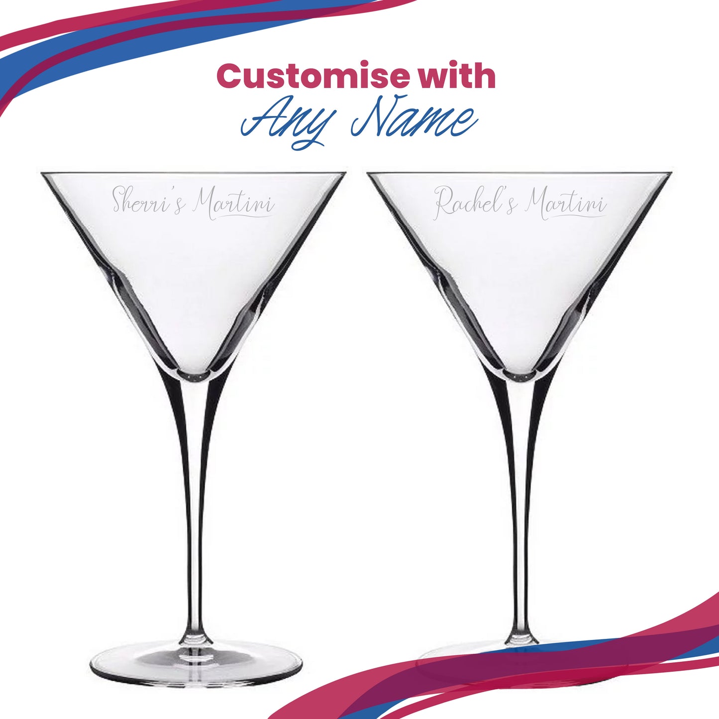 Engraved Allegro Martini Cocktail Glass with Name's Martini Design, Personalise with Any Name