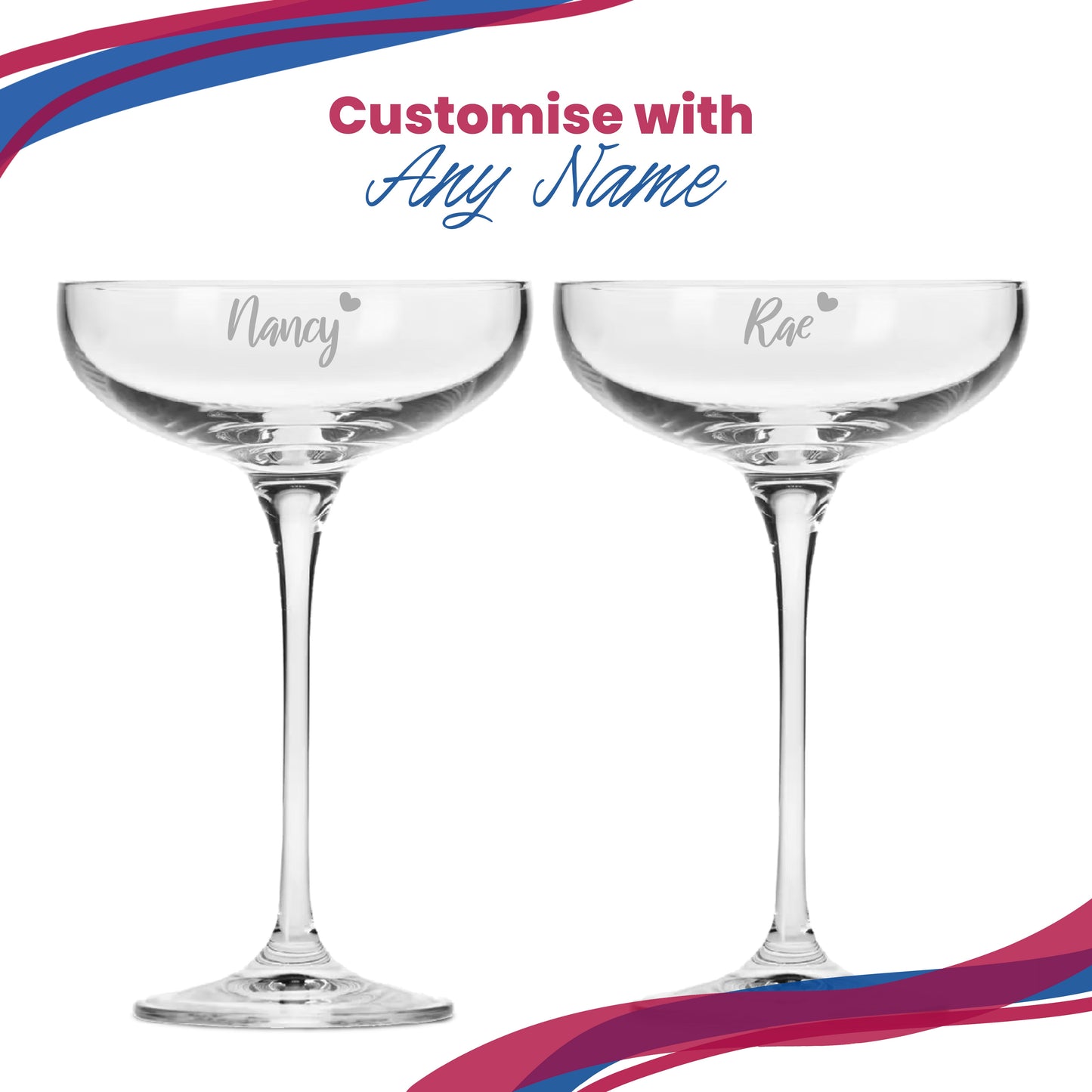Engraved Infinity Cocktail Saucer with Name with Heart Design, Personalise with Any Name