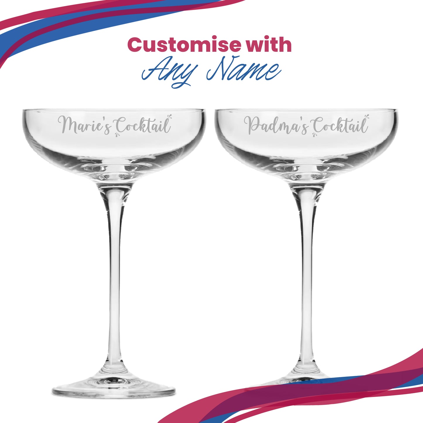 Engraved Infinity Cocktail Saucer with Name's Cocktail Design, Personalise with Any Name