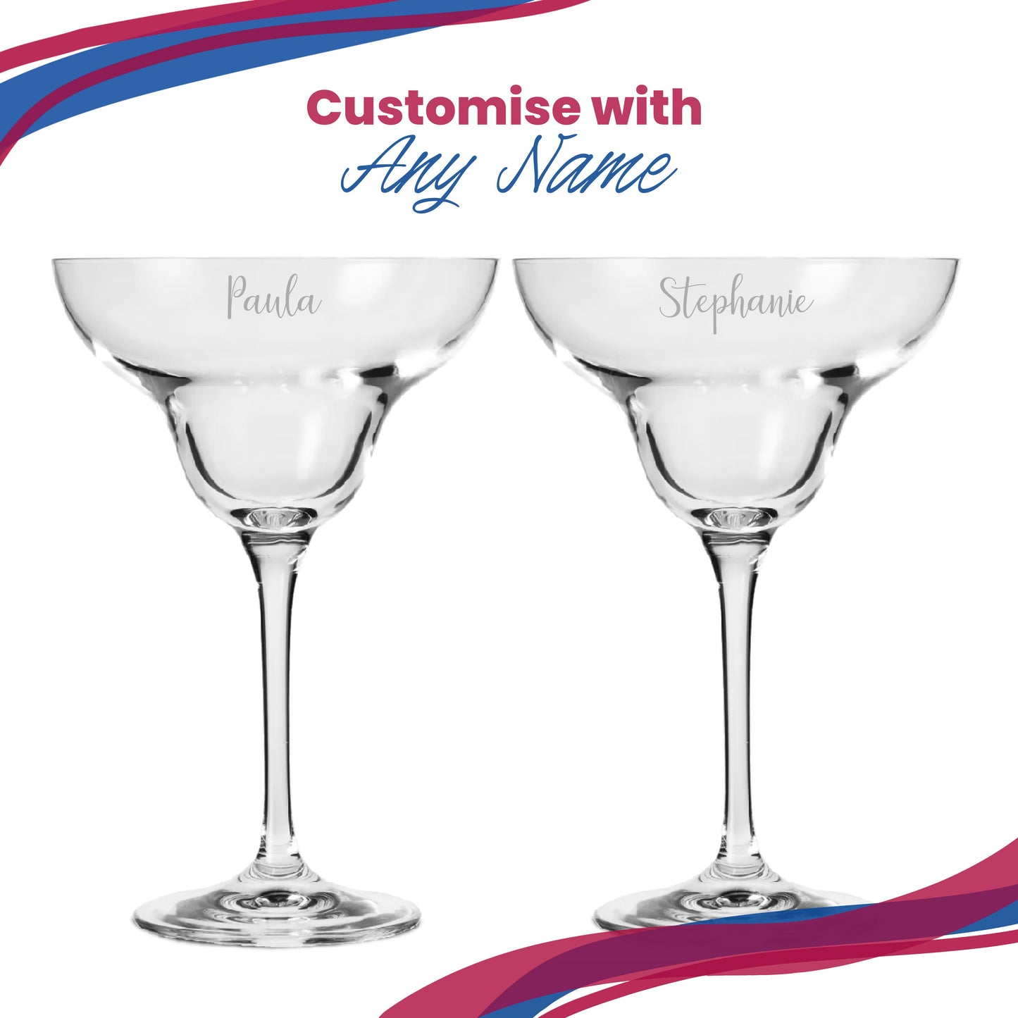Engraved Crystal Infinity Margarita Cocktail Glass with Script Name, Personalise with Any Name