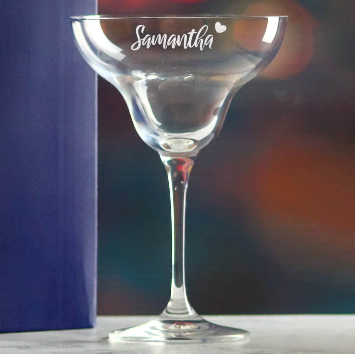 Engraved Infinity Margarita Cocktail Glass with Name with Heart Design, Personalise with Any Name