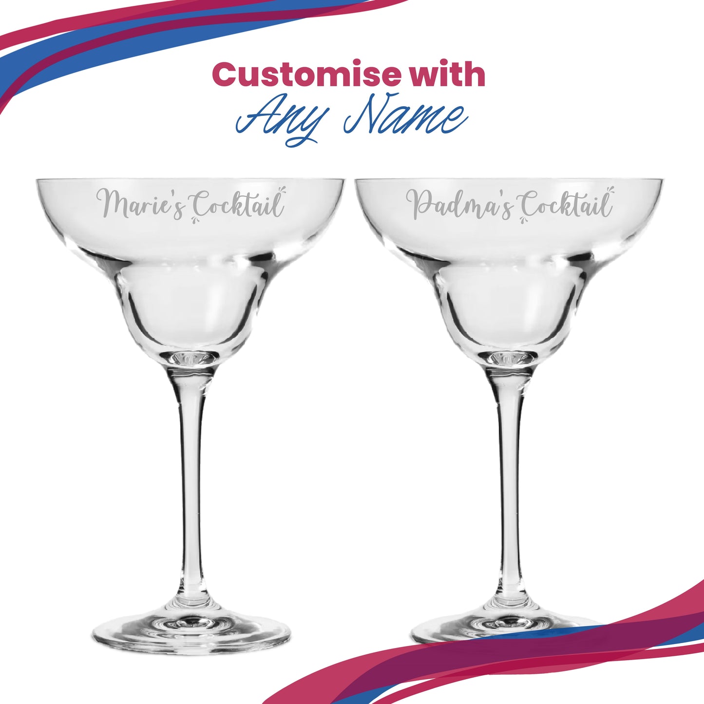 Engraved Infinity Margarita Cocktail Glass with Name's Cocktail Design, Personalise with Any Name
