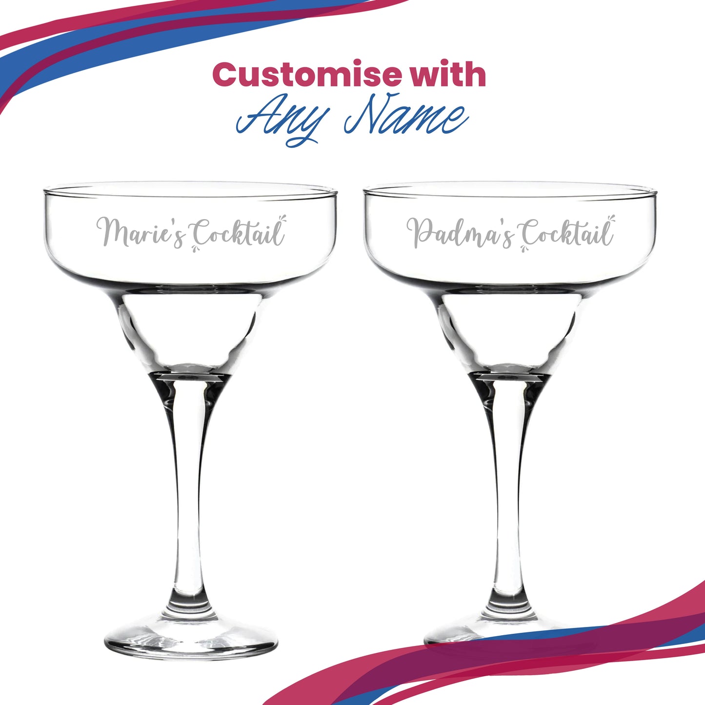 Engraved 295ml Margarita Cocktail Glass with Name's Cocktail Design, Personalise with Any Name