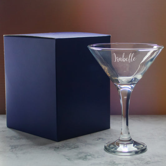Engraved Petite Martini Cocktail Glass with Script Name, Personalise with Any Name