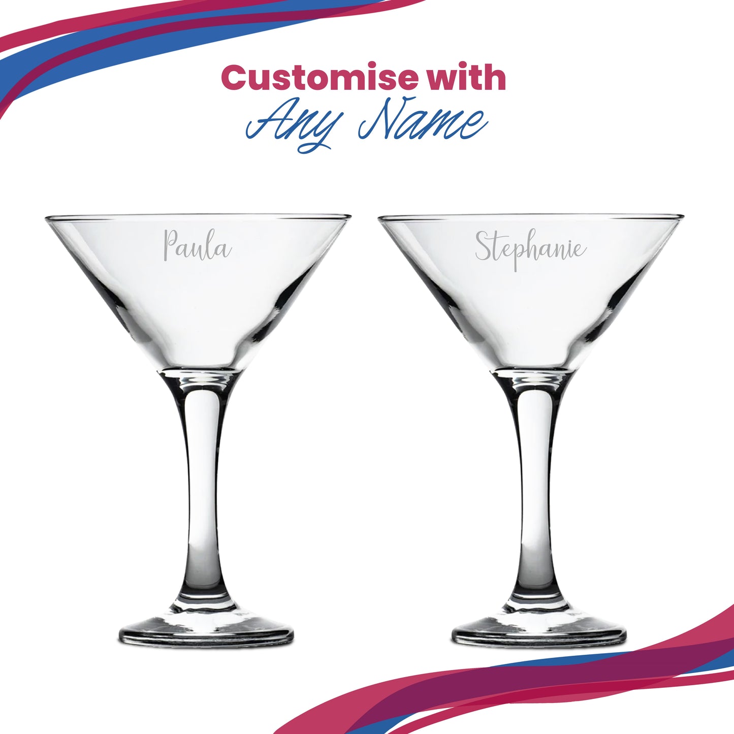 Engraved Petite Martini Cocktail Glass with Script Name, Personalise with Any Name