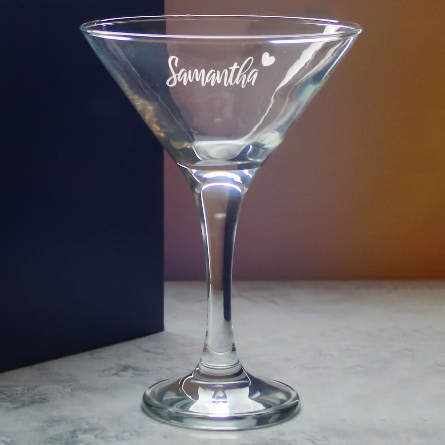 Engraved Petite Martini Cocktail Glass with Name with Heart Design, Personalise with Any Name
