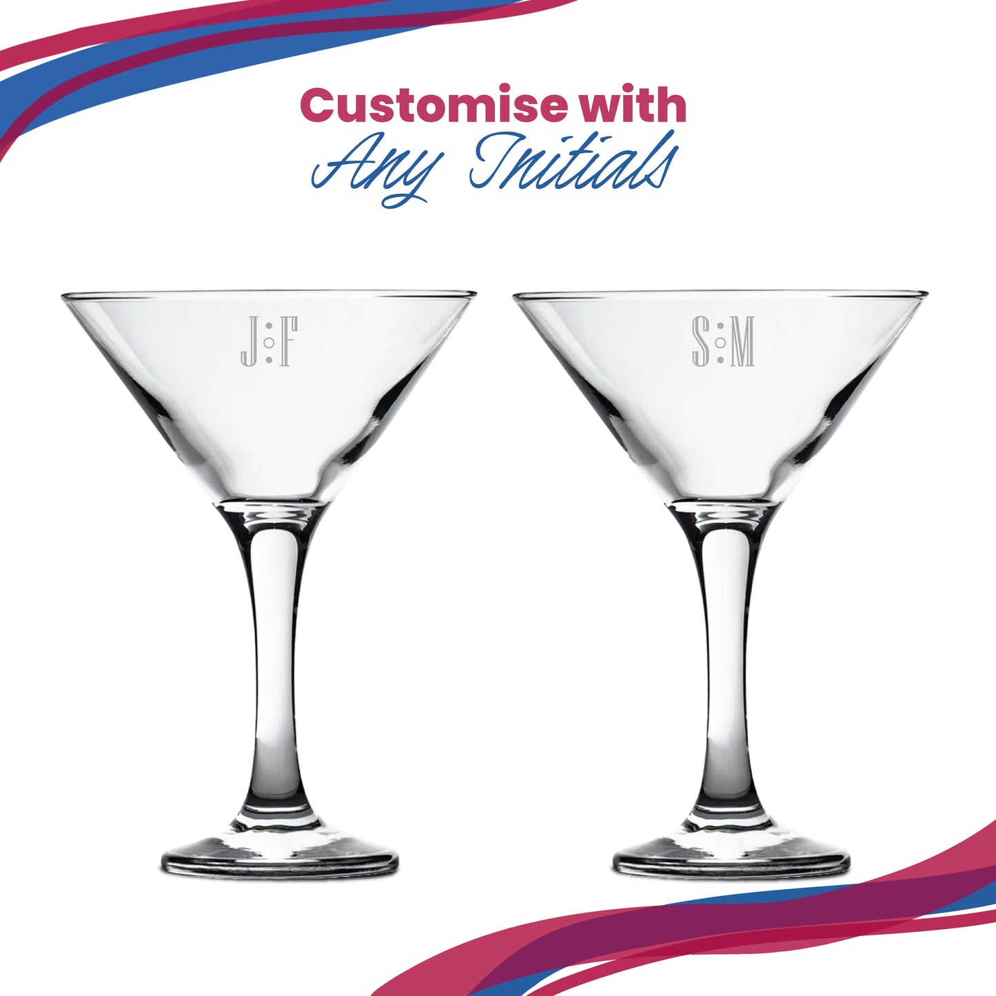 Engraved Petite Martini Cocktail Glass with Initials Design, Personalise with Any Name