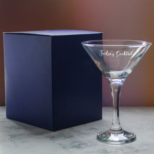 Engraved Petite Martini Cocktail Glass with Name's Cocktail Design, Personalise with Any Name